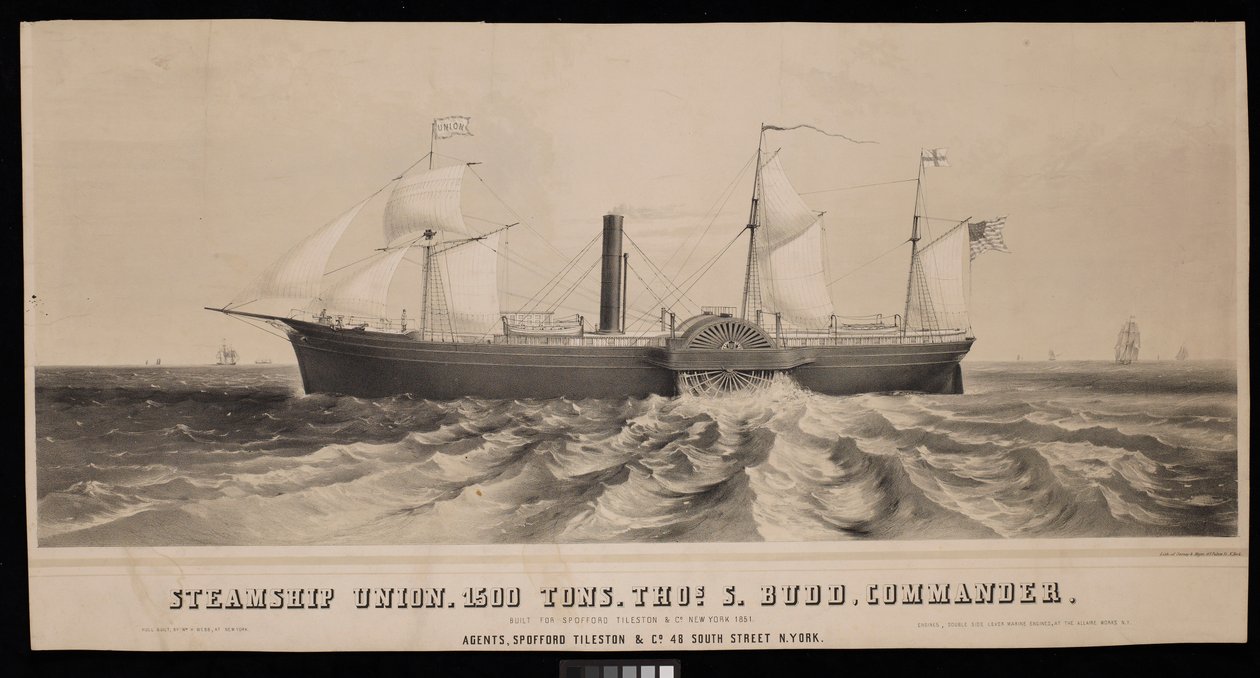 Nave a vapore Union. 1500 tonnellate, Thos S. Budd, comandante. Costruita per Spofford Tileston & Co 1851 da Major and Knapp Sarony