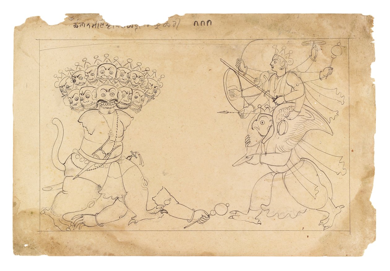 Lo smembramento del demone Kalanemi, dal Bhagavata Purana, c.1740 da Manaku