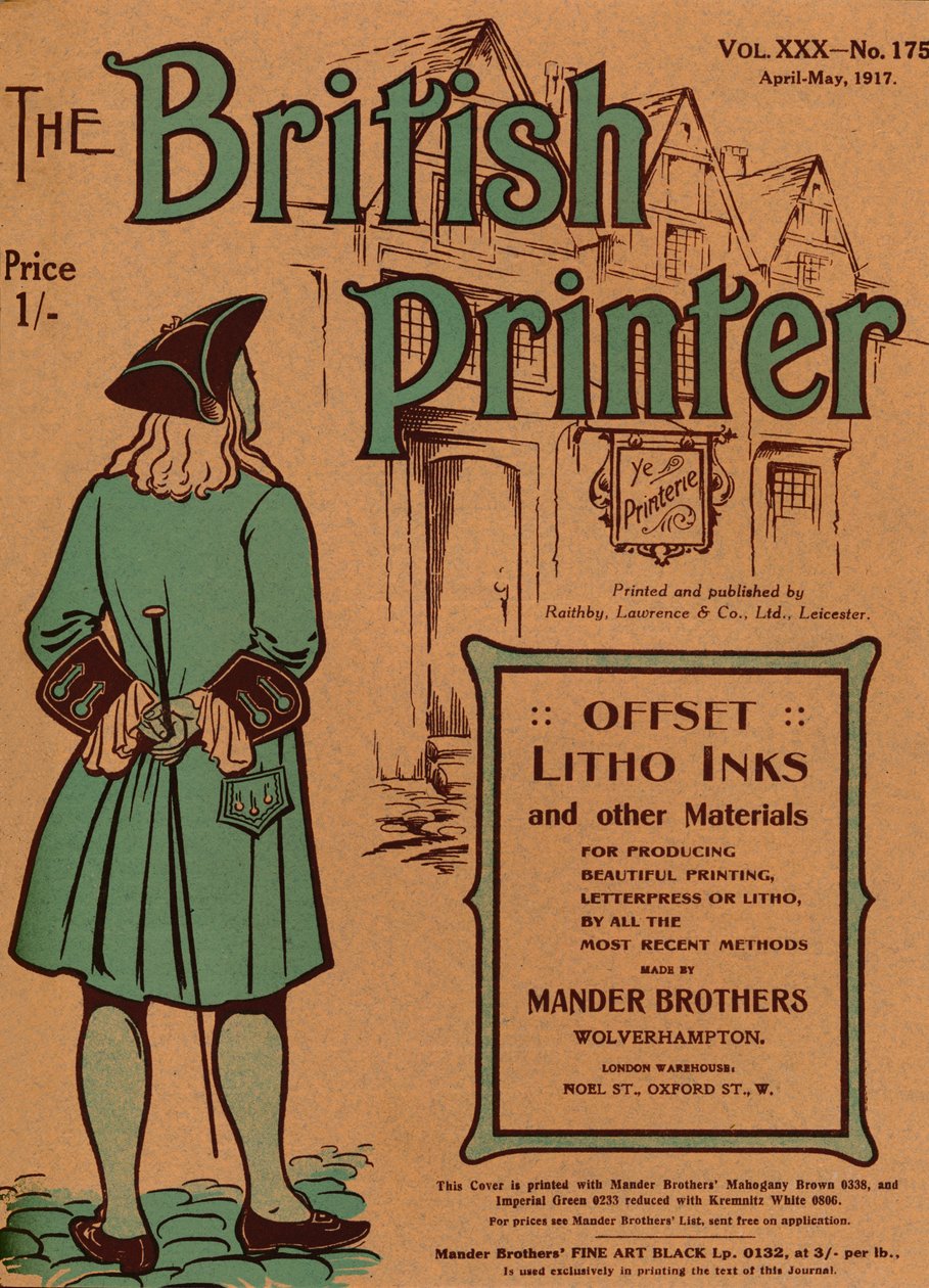 The British Printer Vol. XXX - No. 175 April-May, copertina 1917 da Mander Brothers