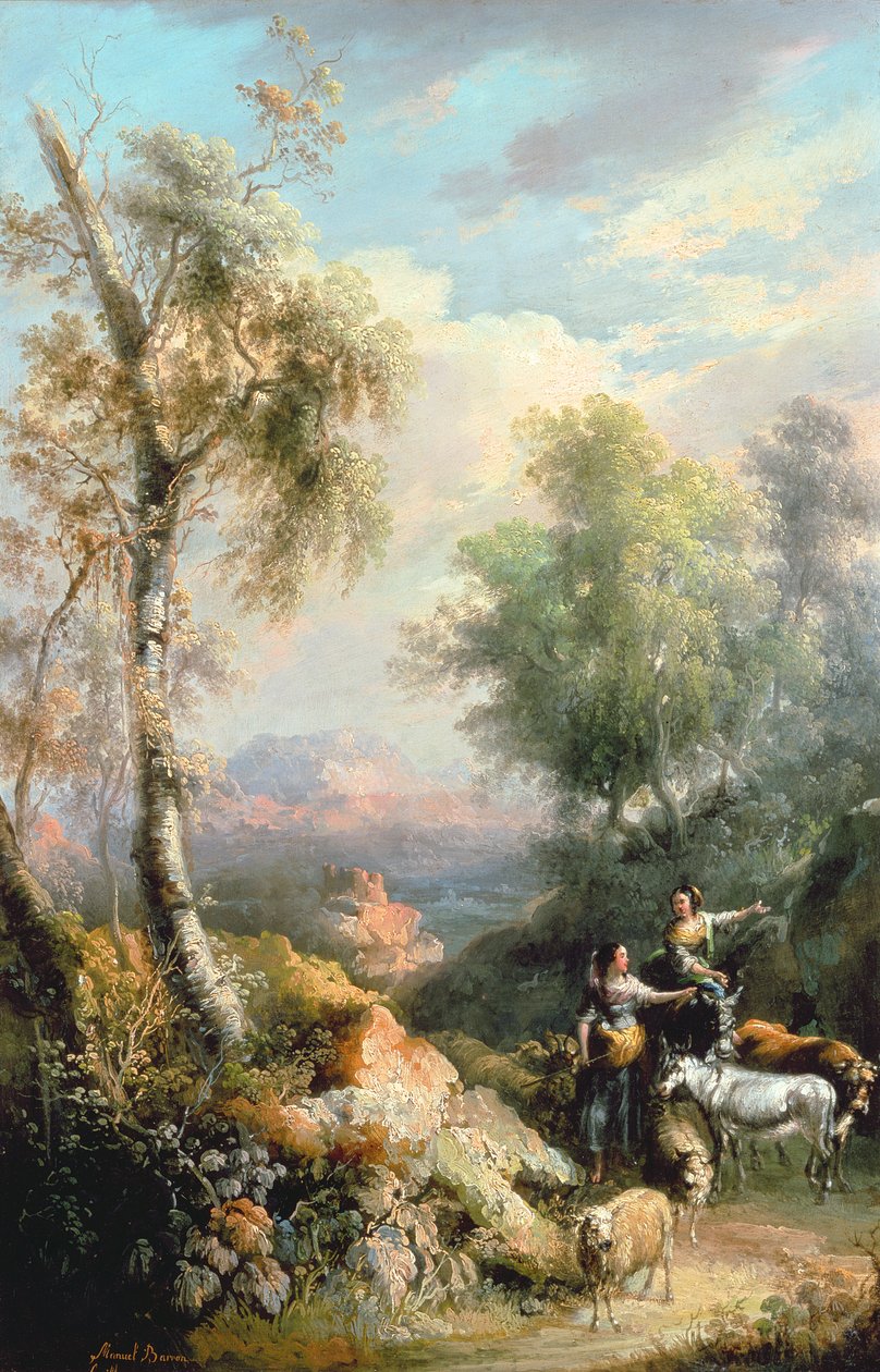 Caprai in un paesaggio montuoso spagnolo, XIX secolo da Manuel Barron y Carrillo