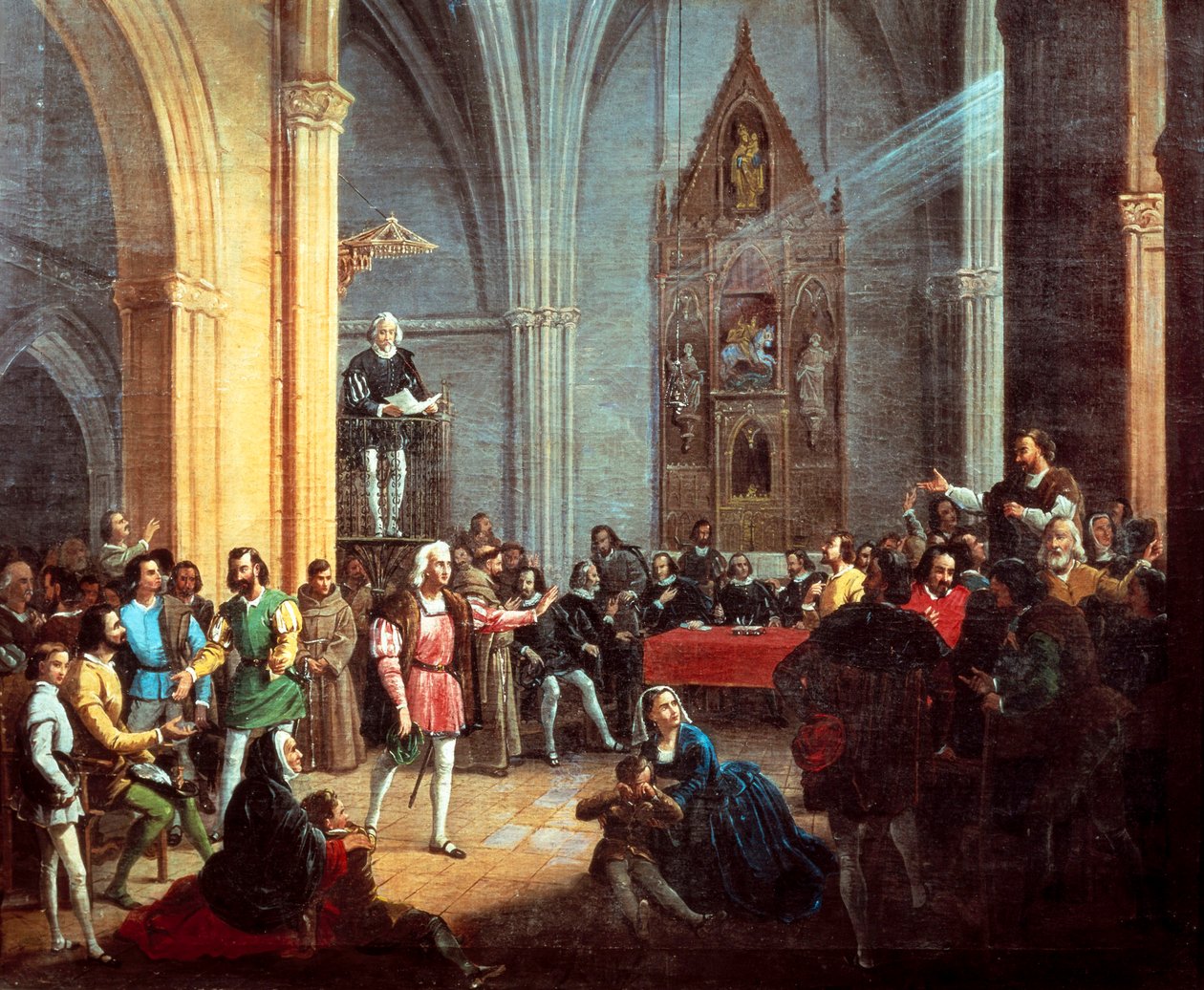 Cristoforo Colombo durante la lettura della Prammatica Reale (dettaglio) da Manuel Cabral y Aguado Bejarano