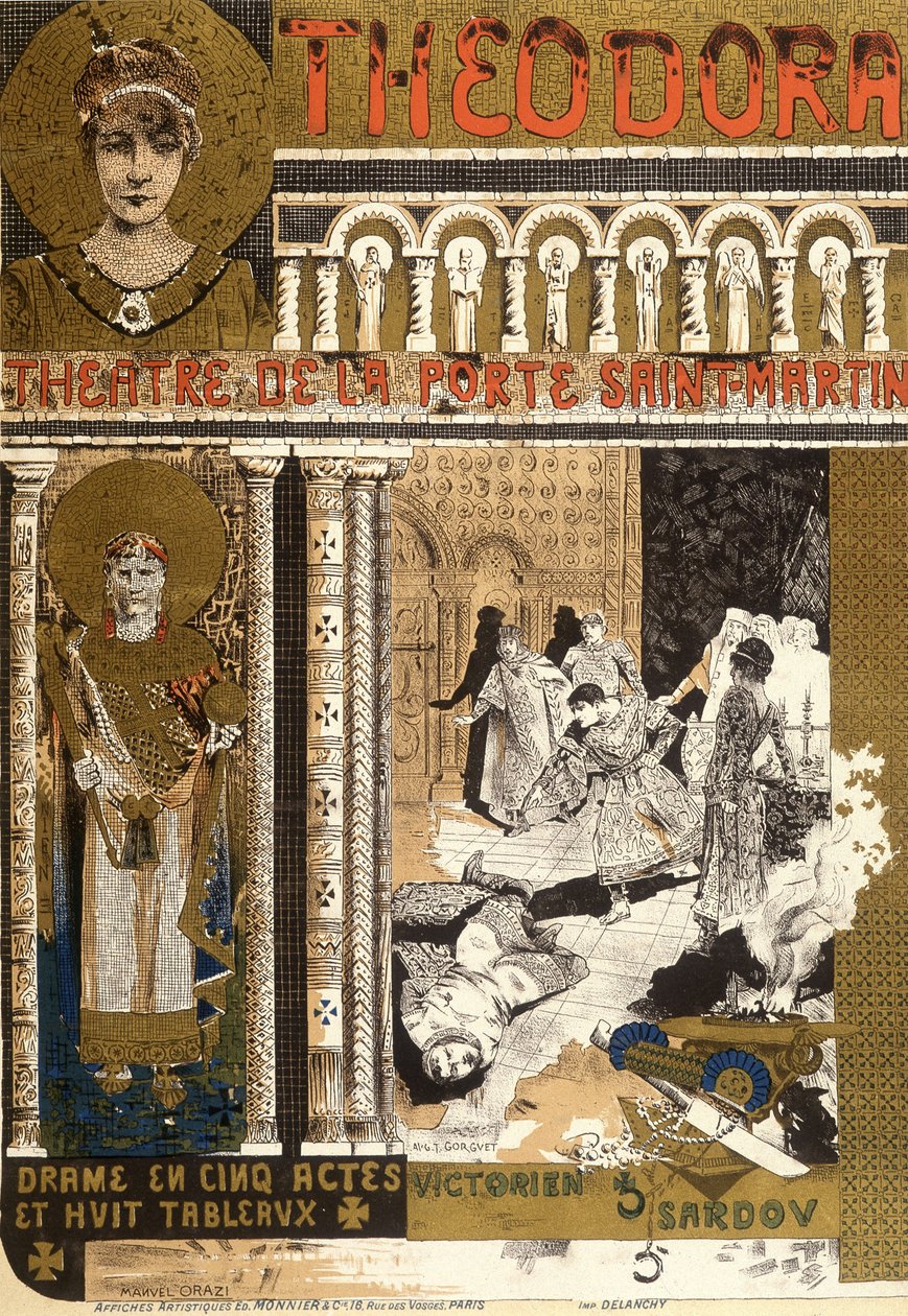 Teodora, al teatro Porte Saint Martin di Parigi. Illustrazione di Manuel Orazi da Manuel Orazi