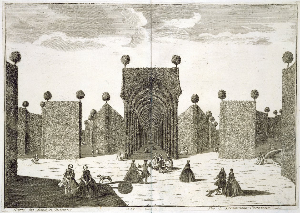 I giardini topiari, da Delights of the Villa Castellazzo, di Domenico Felice Leonardi, pubblicato nel 1743 da Marc