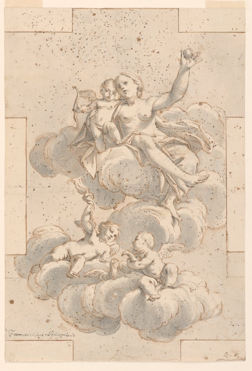 Disegno per un dipinto sul soffitto, Venere, Cupido e Putti da Marc Antonio Franceschini