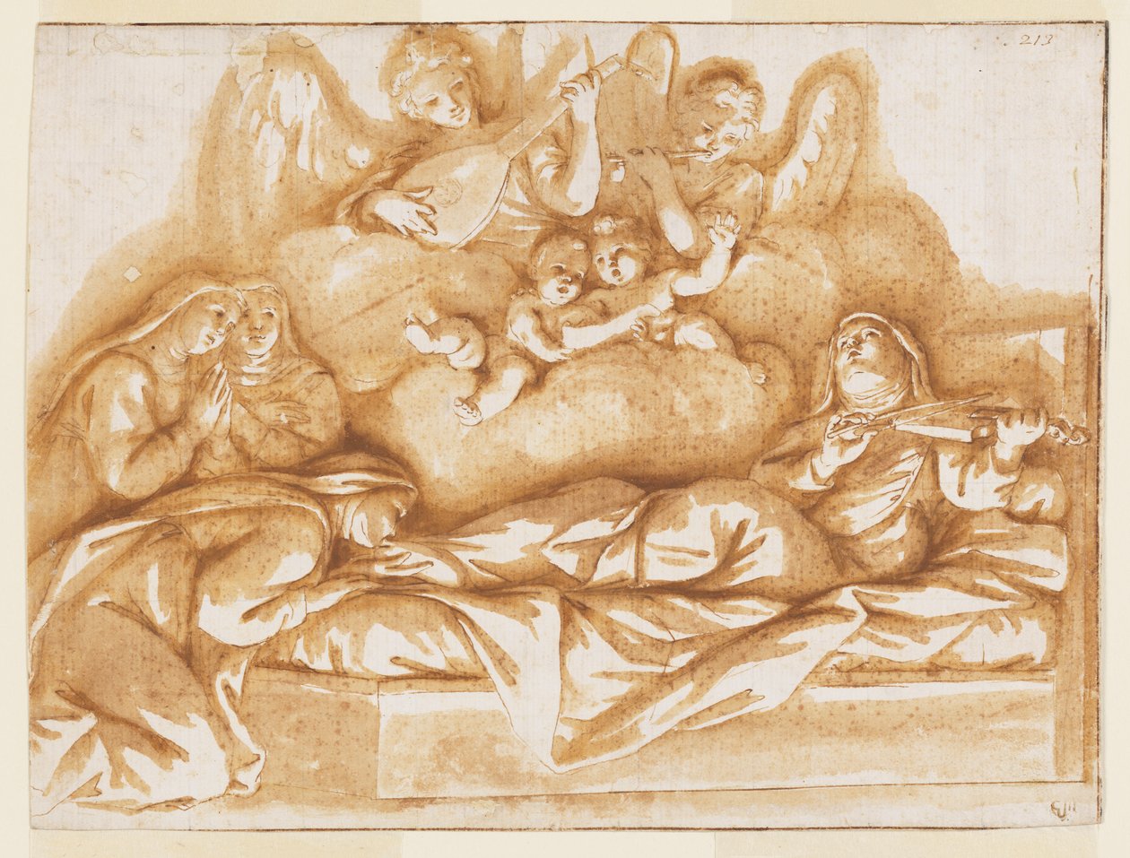 Progetto per un dipinto monocromo, Chiesa di Corpus Domini, Bologna, Italia, Morte di Santa Caterina Vigri da Marc Antonio Franceschini