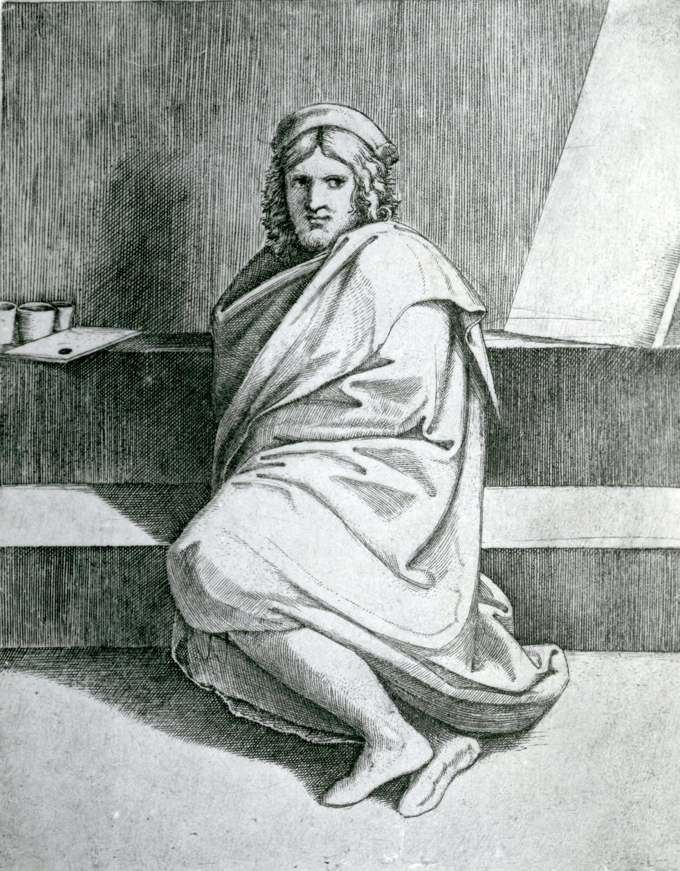 Raffaello in un mantello, c.1520 da Marcantonio Raimondi