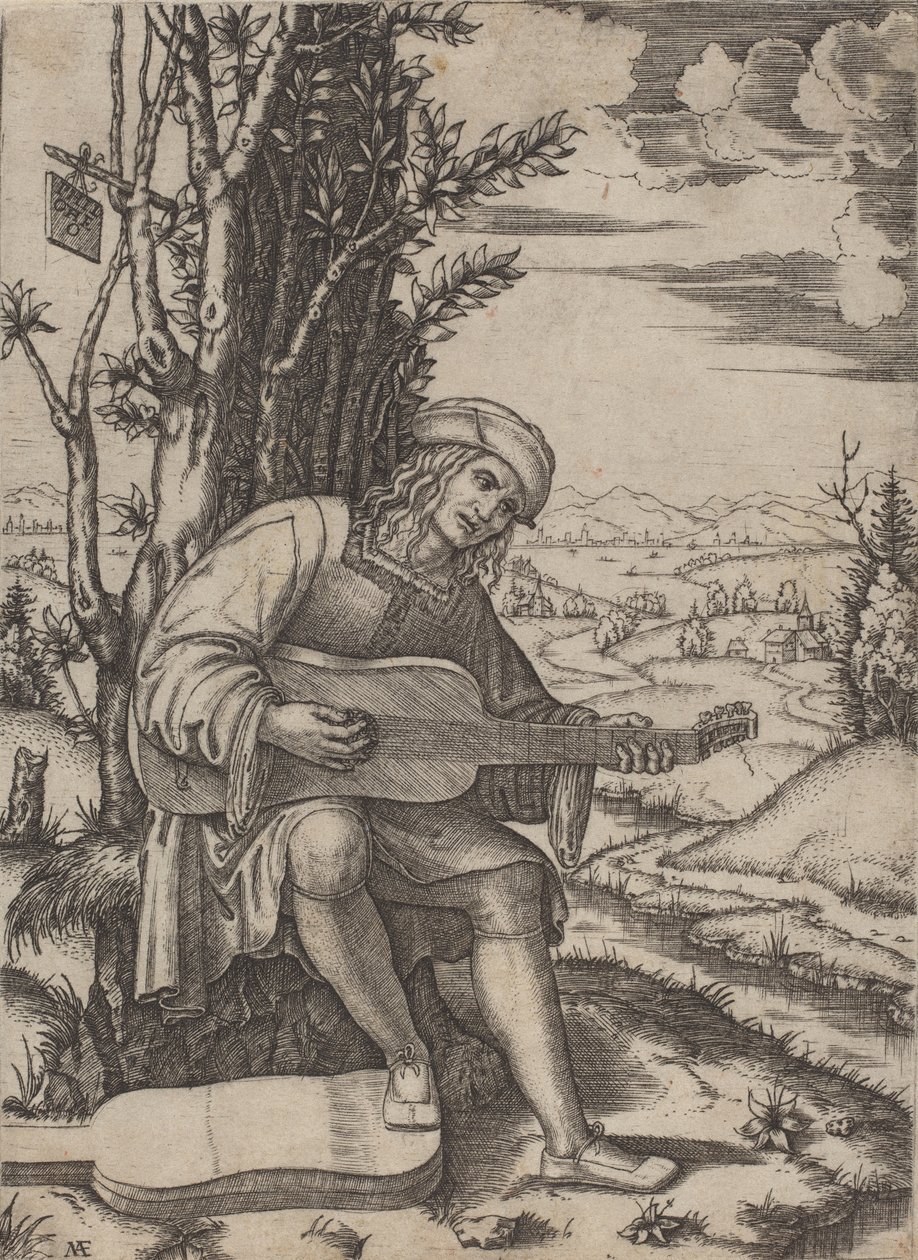 La suonatrice di chitarra da Marcantonio Raimondi