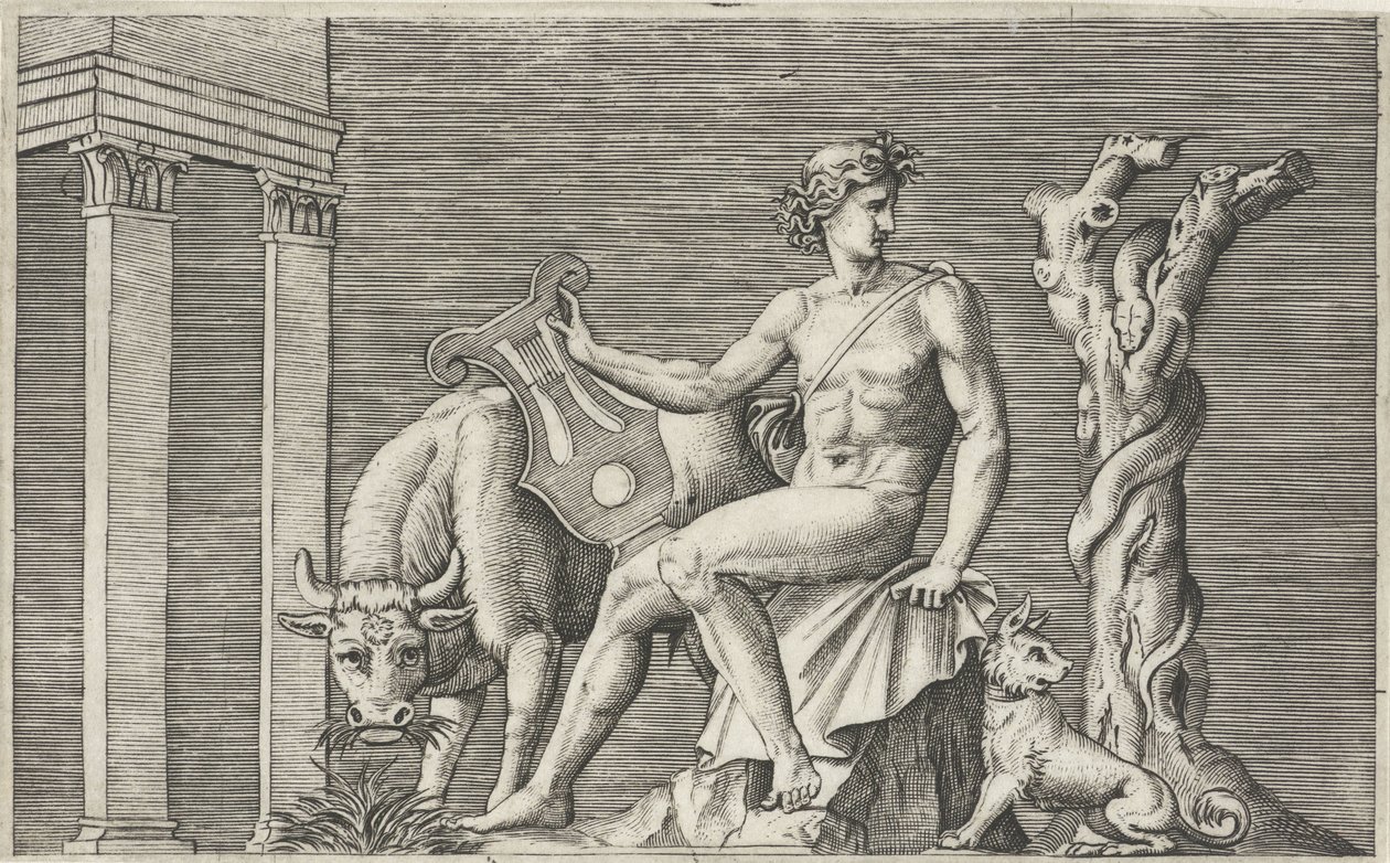 Apollo sorveglia il gregge di Admeto da Marcantonio Raimondi