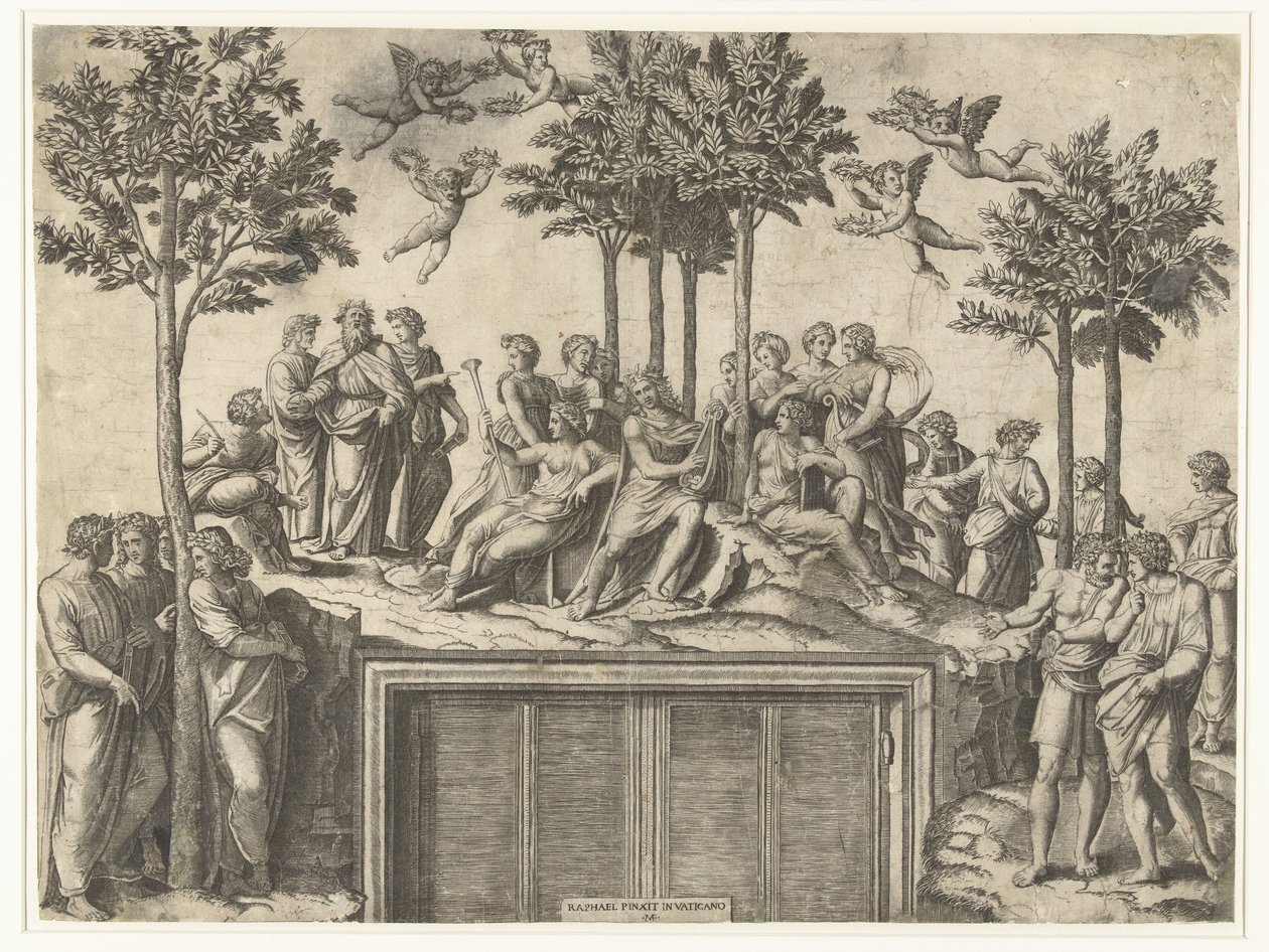 Apollo e le muse sul monte Parnaso da Marcantonio Raimondi