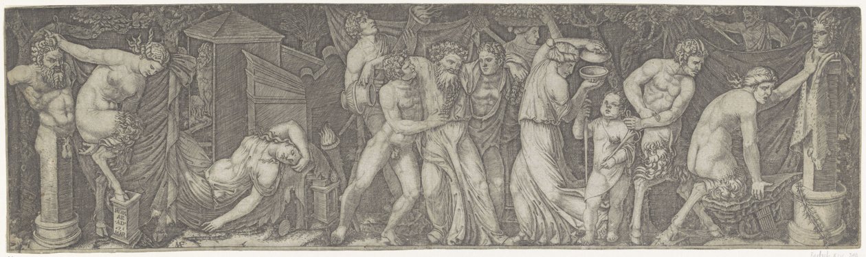 Baccanale con Bacco ubriaco e satiri e menadi da Marcantonio Raimondi