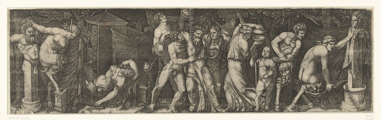 Baccanale con un Bacco ubriaco, satiri e menadi da Marcantonio Raimondi