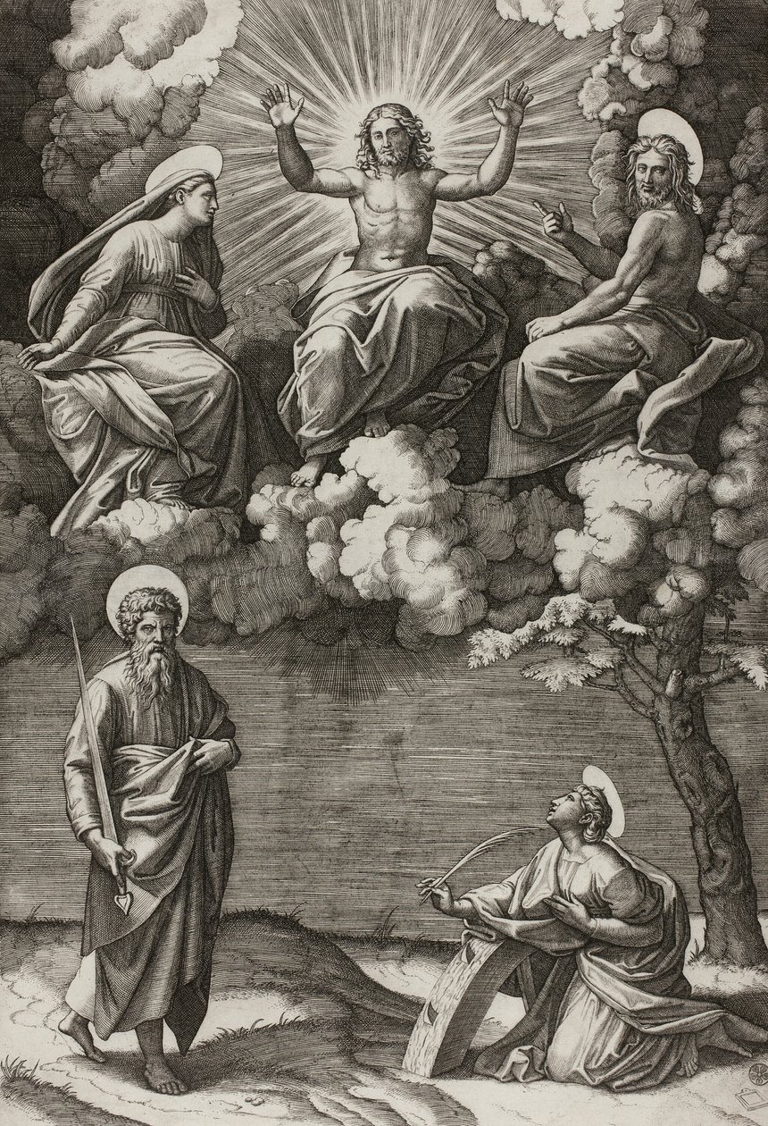 Cristo, la Vergine e San Giovanni Battista con i Santi Paolo e Caterina da Marcantonio Raimondi