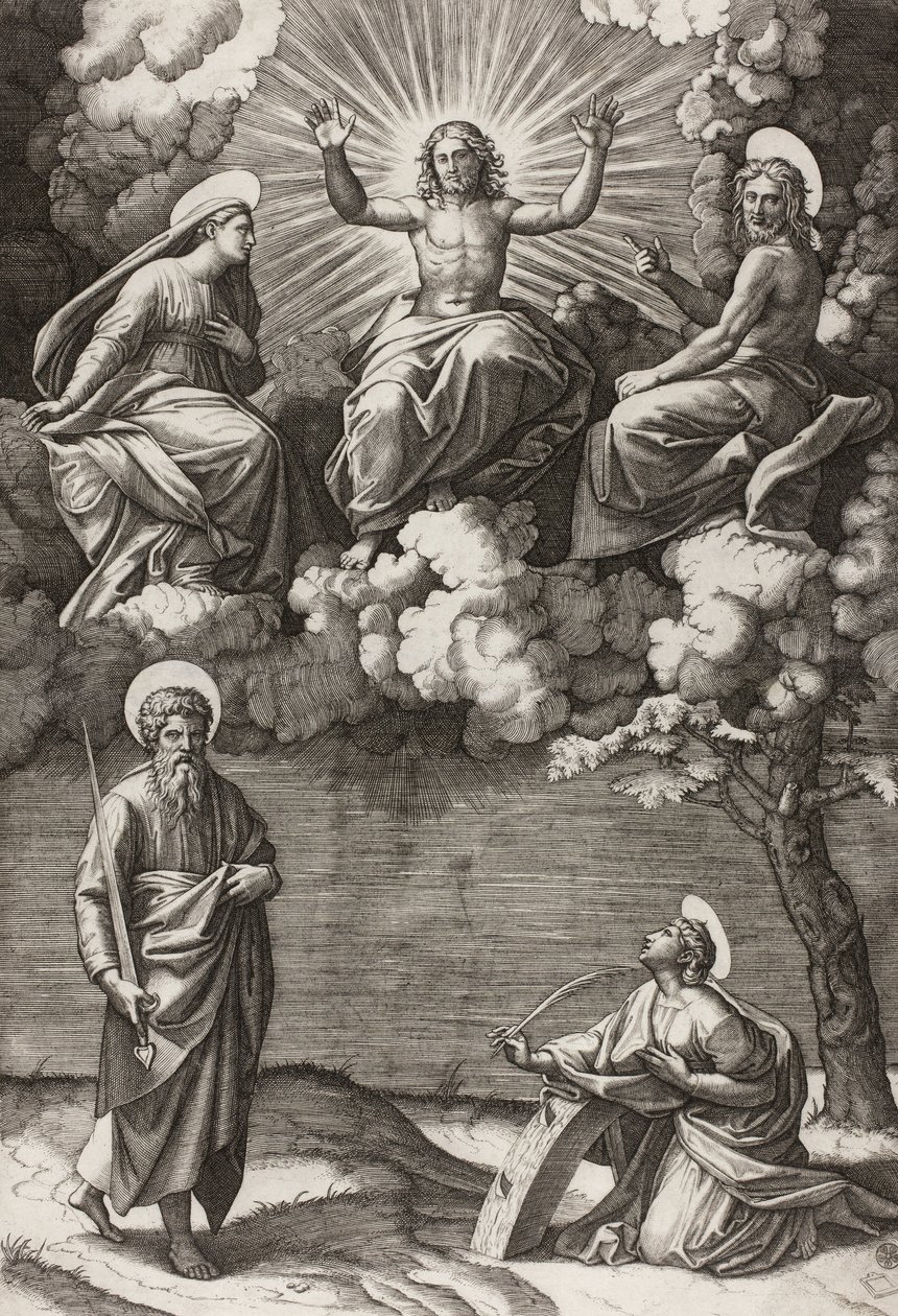 Cristo, la Vergine e San Giovanni Battista con i santi Paolo e Caterina da Marcantonio Raimondi
