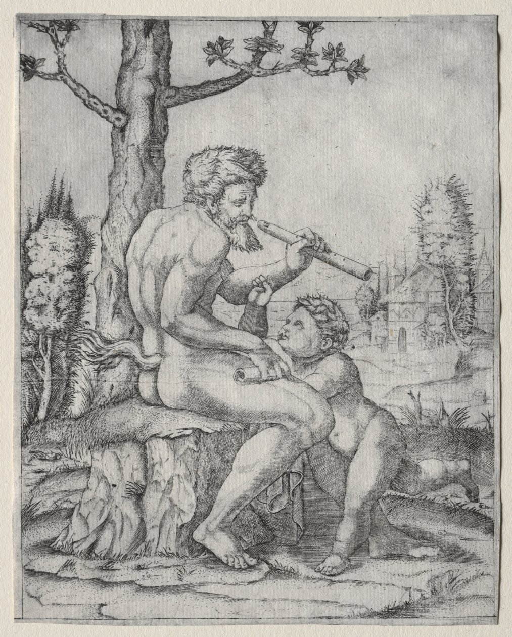 Fauno e bambino da Marcantonio Raimondi