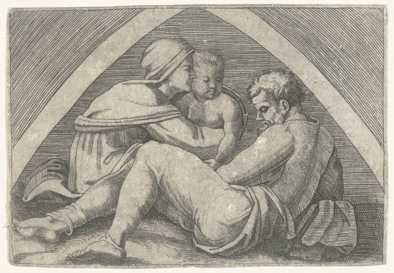 Sacra Famiglia sotto un arco da Marcantonio Raimondi