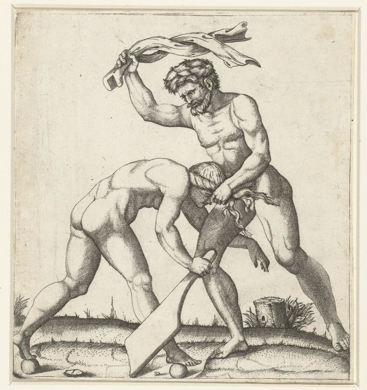 Uomo che combatte con donna come personificazione della Fortuna da Marcantonio Raimondi