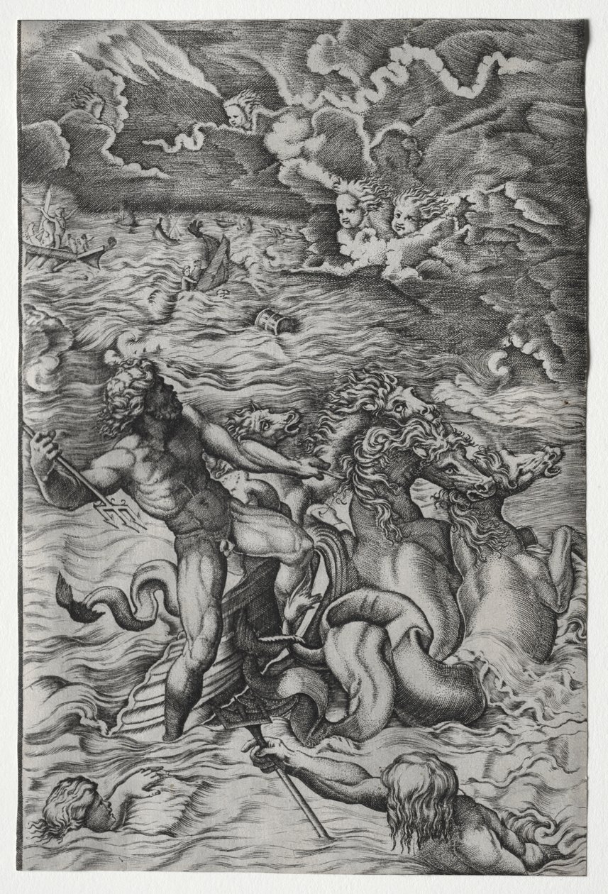 Nettuno Calma la Tempesta Che Eolo Ha Scatenato Contro la Flotta di Enea da Marcantonio Raimondi