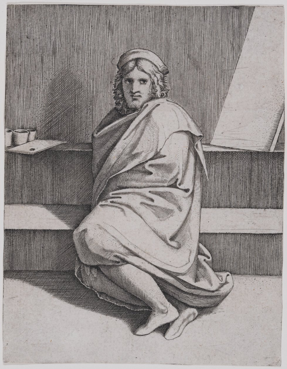 Ritratto di Raffaello, seduto da Marcantonio Raimondi