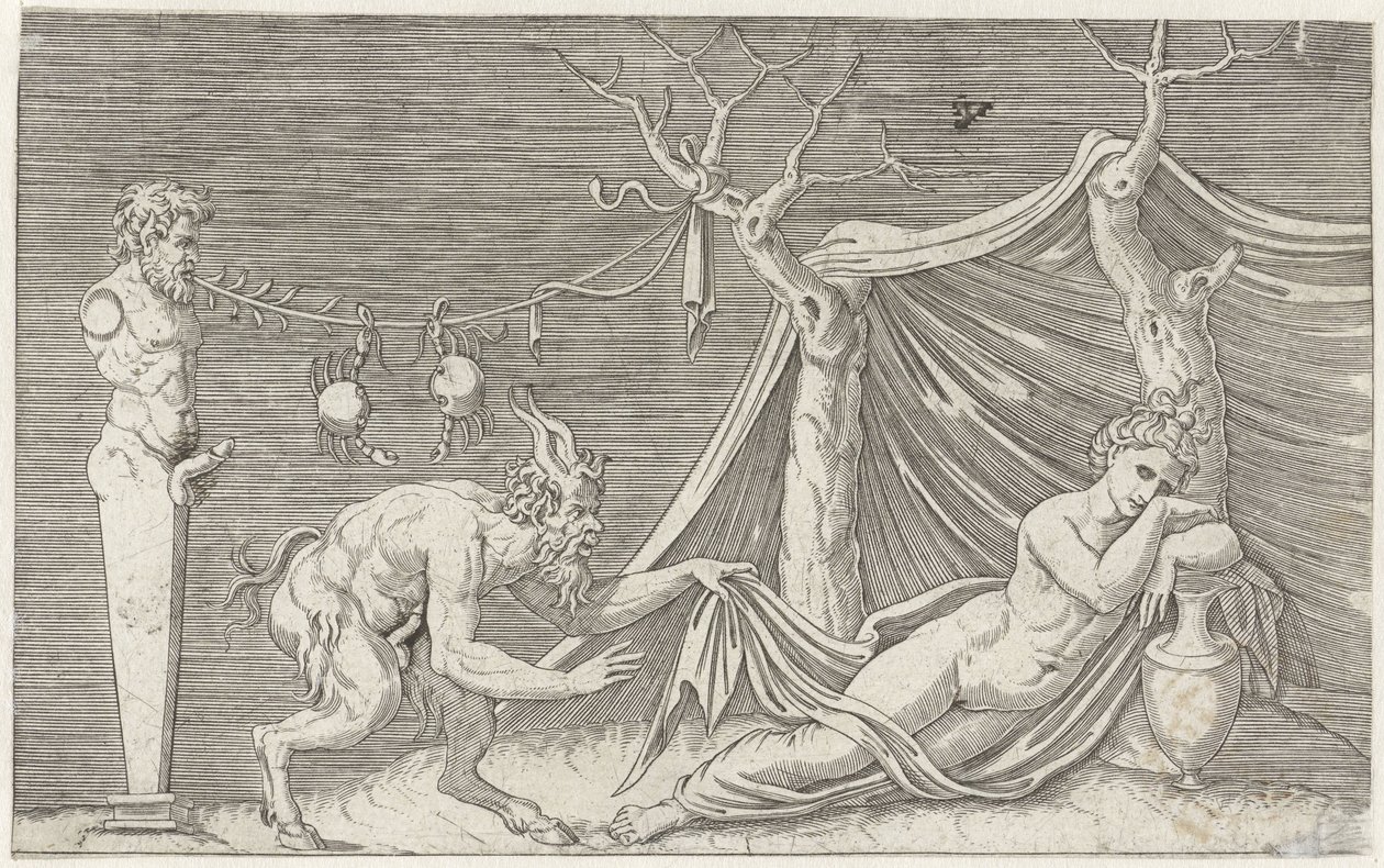 Satiro che spia una ninfa addormentata da Marcantonio Raimondi