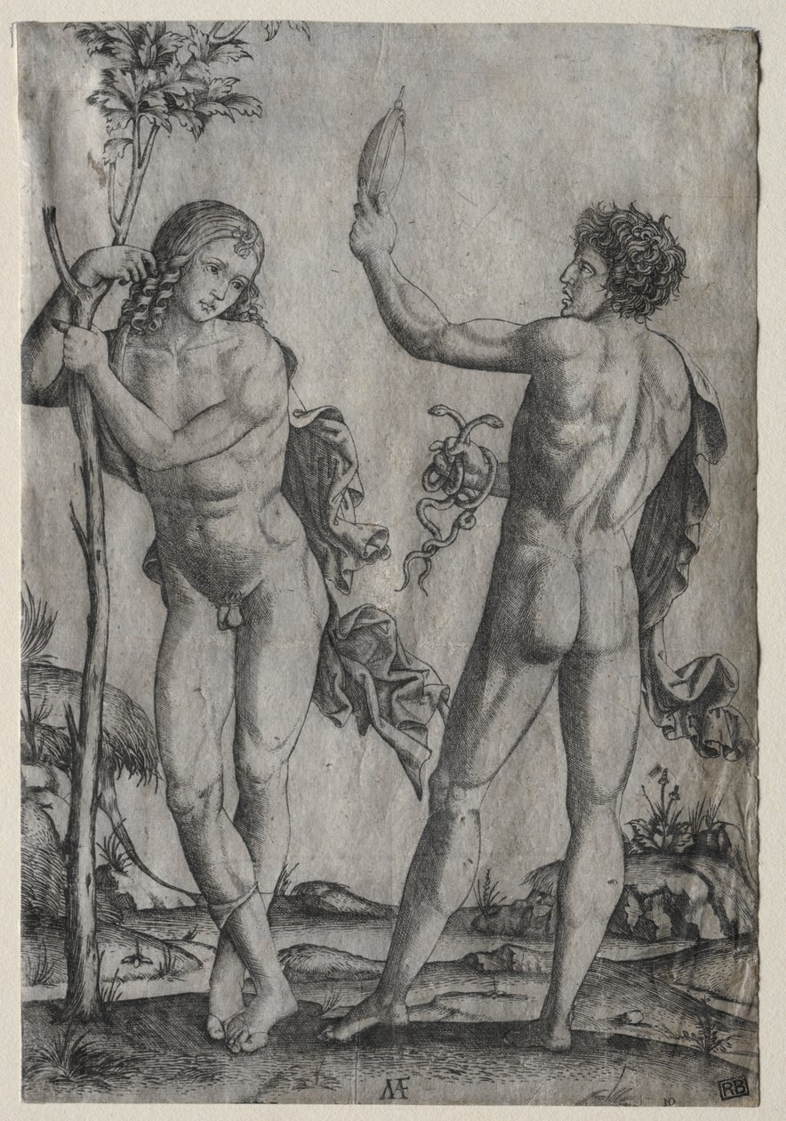 Due uomini nudi accanto a un albero da Marcantonio Raimondi