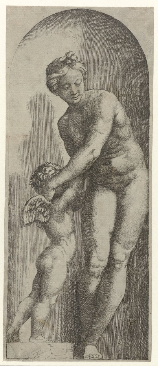 Venere e Amore in una nicchia da Marcantonio Raimondi