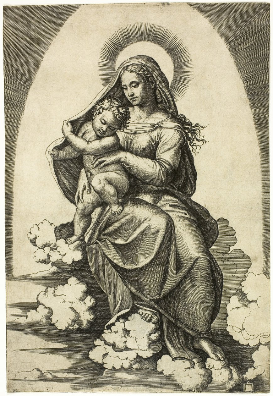 Vergine e Bambino seduti sulle nuvole da Marcantonio Raimondi