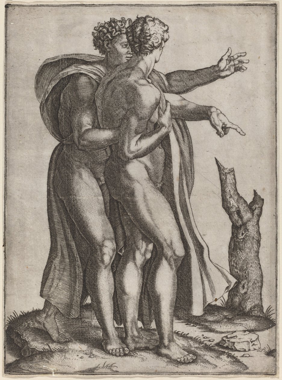 Due uomini nudi da Marcantonio Raimondi after Michelangelo