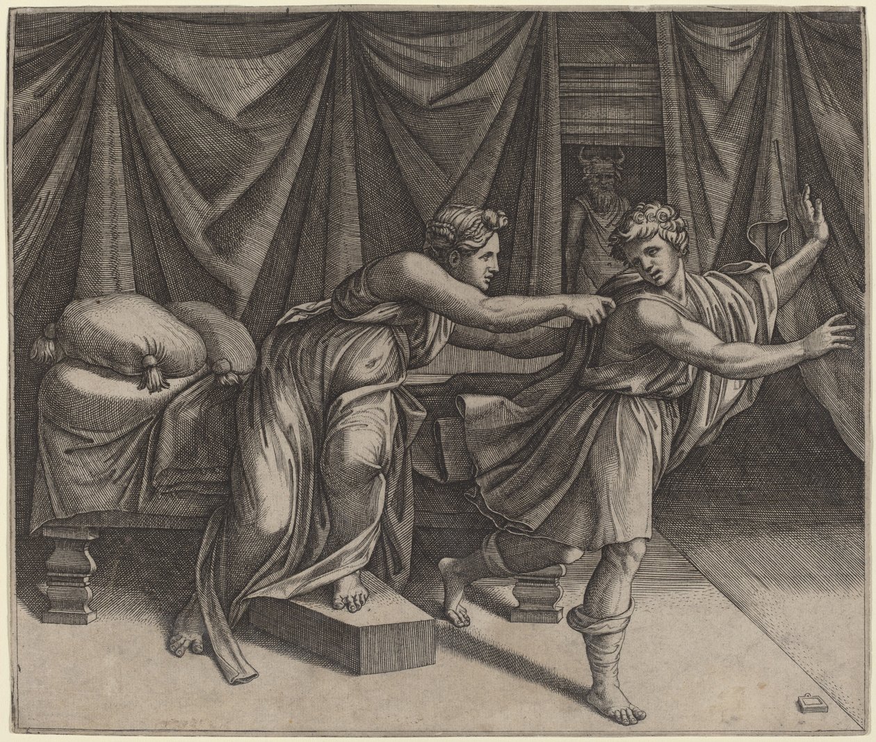 Giuseppe e la moglie di Potifar da Marcantonio Raimondi after Raphael