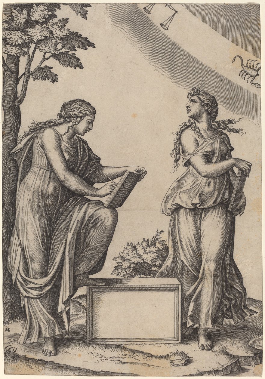 Due donne con lo zodiaco da Marcantonio Raimondi after Raphael