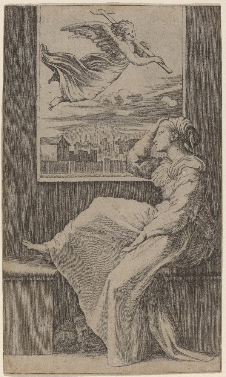 Donna Pensierosa da Marcantonio Raimondi possibly after Raphael