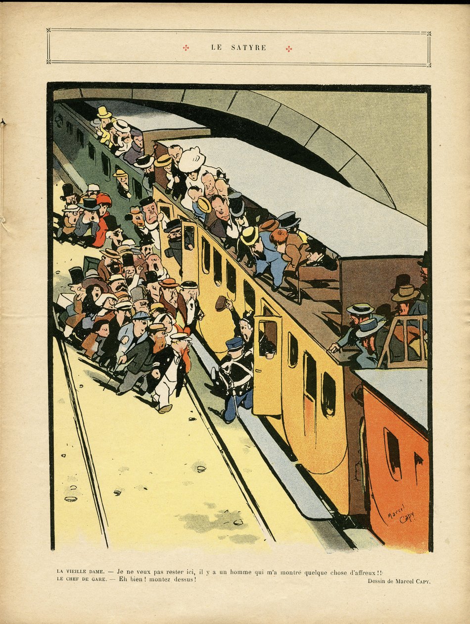 Illustrazione di Marcel Capy (1865-1941) in Le Rire, 03/09/10 - La satira - Architettura Urbanistica, Treno Ferrovia, Ponte da Marcel Amable O.L. Capy