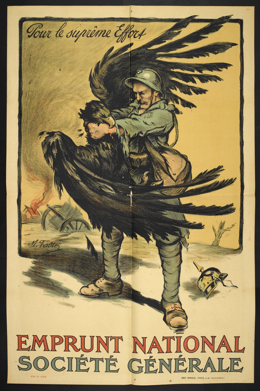 Immagine di un soldato francese che strangola un grande uccello (rappresentante la Germania?) da Marcel Falter