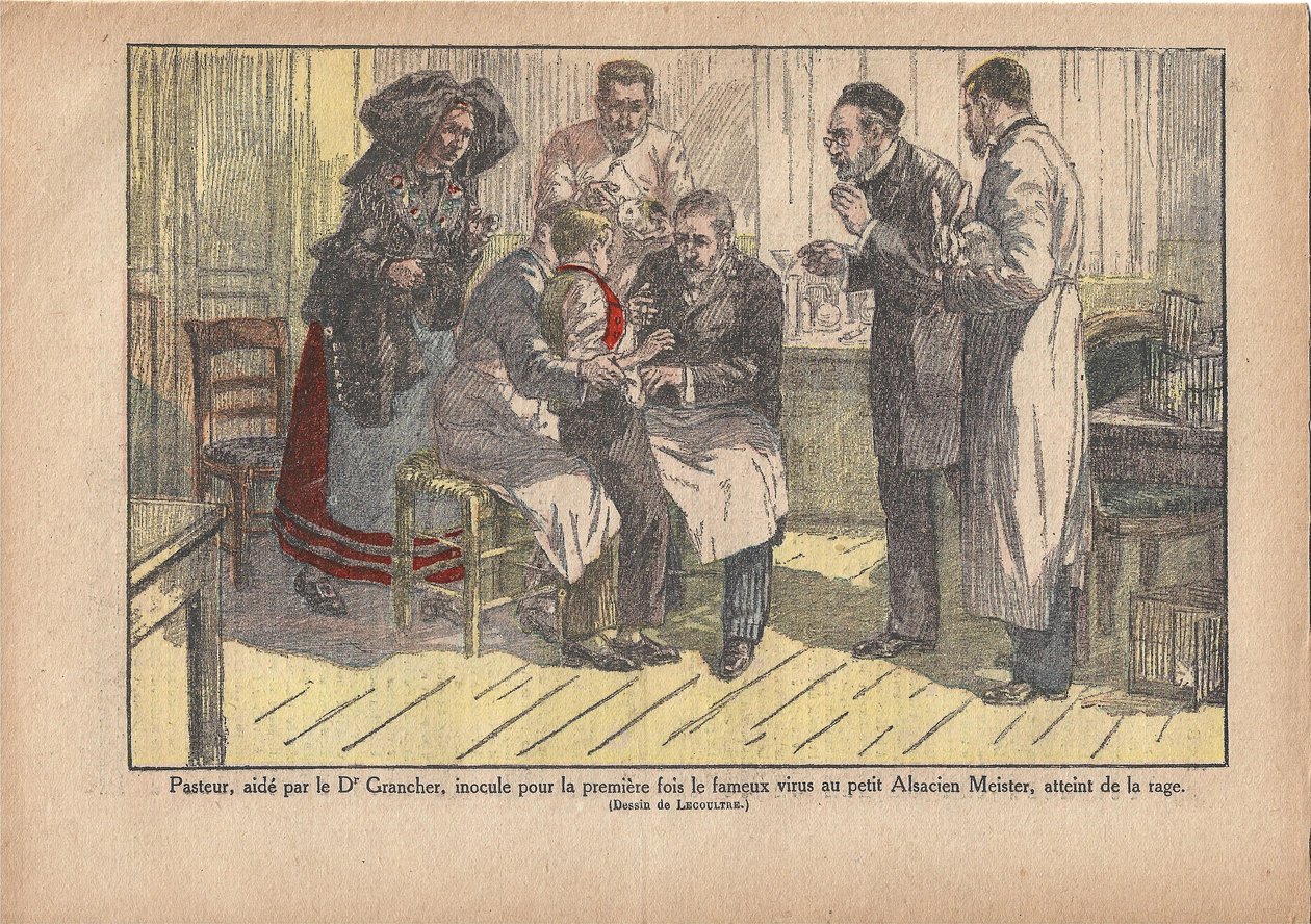 Pasteur, assistito dal Dr. Grancher, inoculò per la prima volta il famoso virus nel piccolo maestro alsaziano, infettato dalla rabbia., Le Pèlerin, 5/11/1922 da Marcel Lecoultre