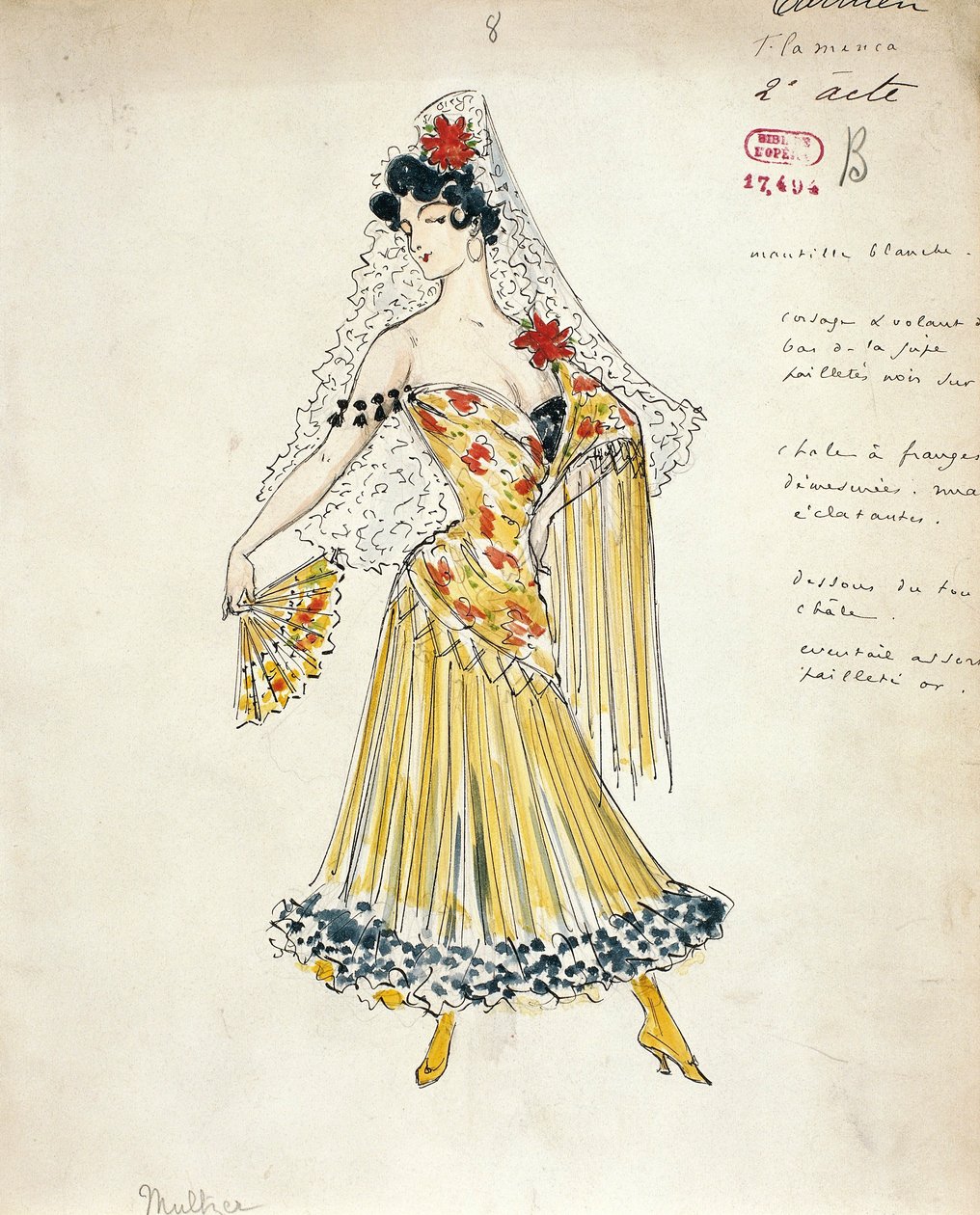 Francia, Parigi, Schizzo di costume per ballerini di flamenco per Carmen di Georges Bizet da Marcel Multzer