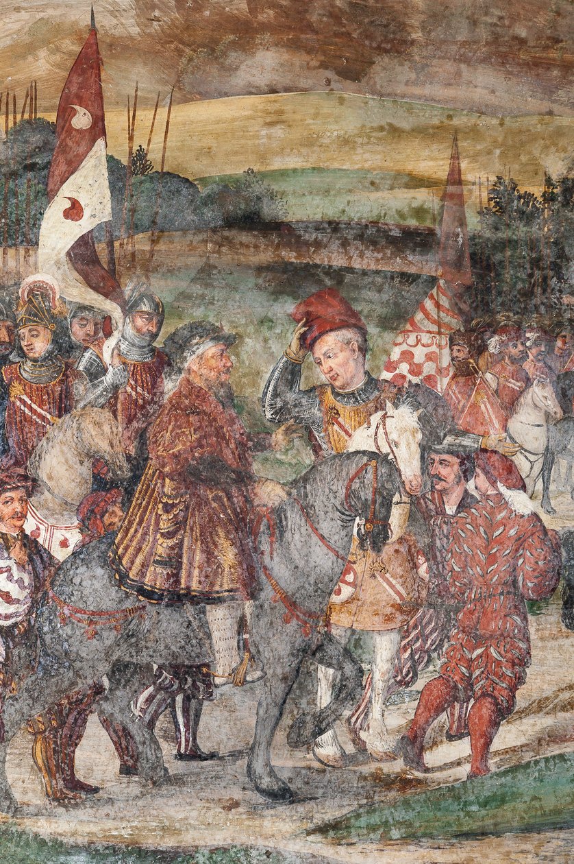 Detail des Besuchs von Christian I. von Dänemark bei Bartolomeo Colleoni, Ehrenhalle von Marcello or Romani Girolamo (Romanino) (c.1485-c.1566) (attr.to) Fogolino