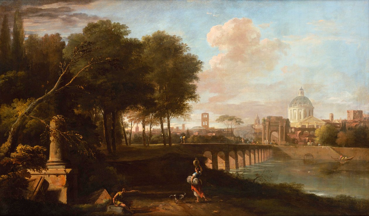Paesaggio classico, con la cupola di Wren del King Charles Court, Greenwich Hospital (oggi il Royal Naval College, Greenwich), c.1710 da Marco Ricci
