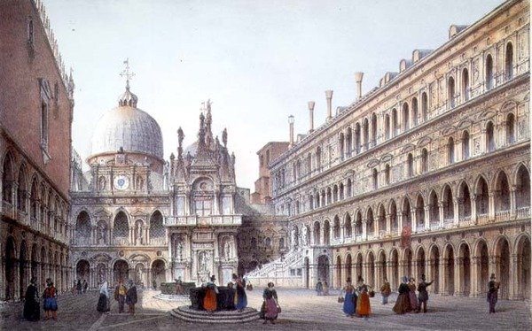Il Cortile di Palazzo Ducale, Venezia, inciso da Brizeghel (litografia) da Marco (after) Moro