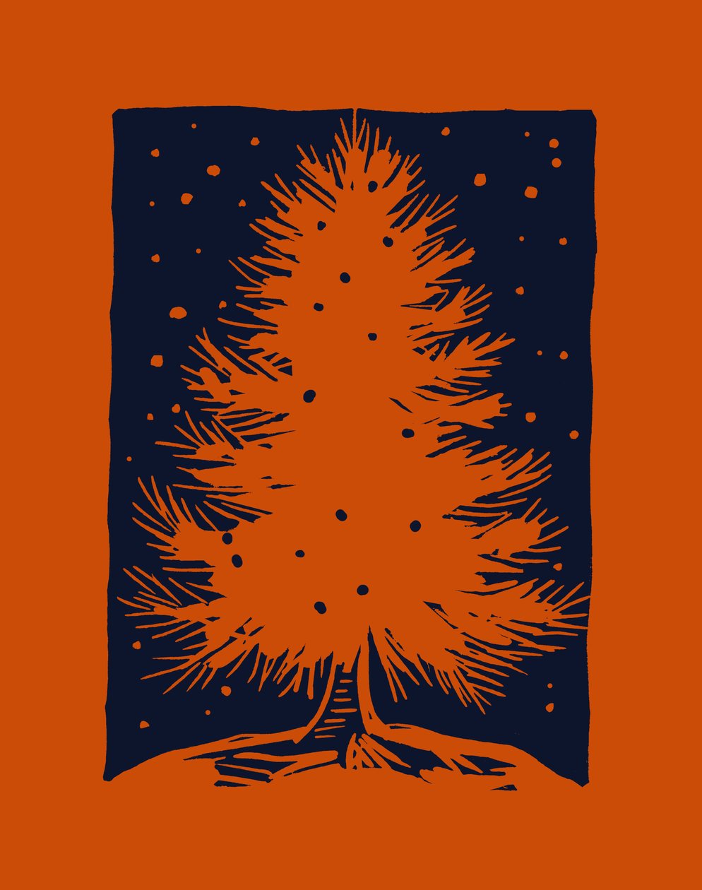 Albero di Natale rosso, 2023 (linoleum su carta) da Marco Campedelli