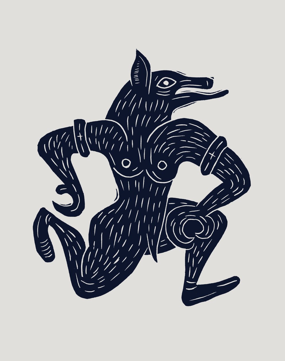 Lupo mannaro, 2023 (linoleum su carta) da Marco Campedelli