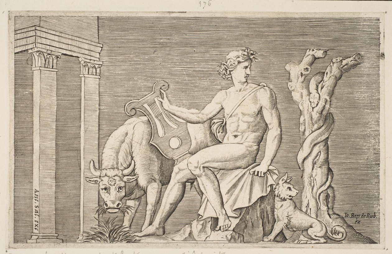 Apollo che cura i greggi di Admeto, Apollo seduto con una lira da Marco Dente