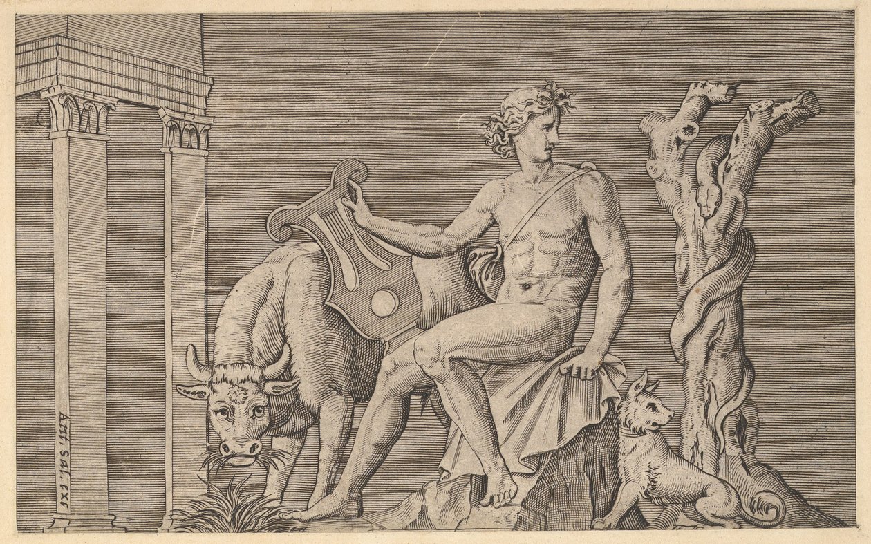 Speculum Romanae Magnificentiae: Apollo che Custodisce le Greggi di Admeto, 16° secolo da Marco Dente
