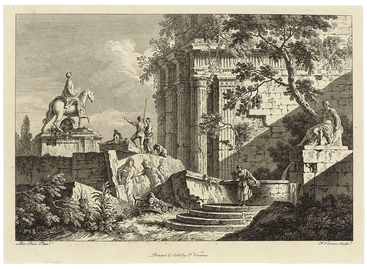 Vista da una collezione di sei, incisa da Francois Vivares da Marco Ricci