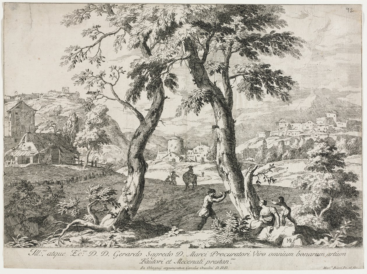 Veduta di un villaggio con figure in primo piano da Marco Ricci