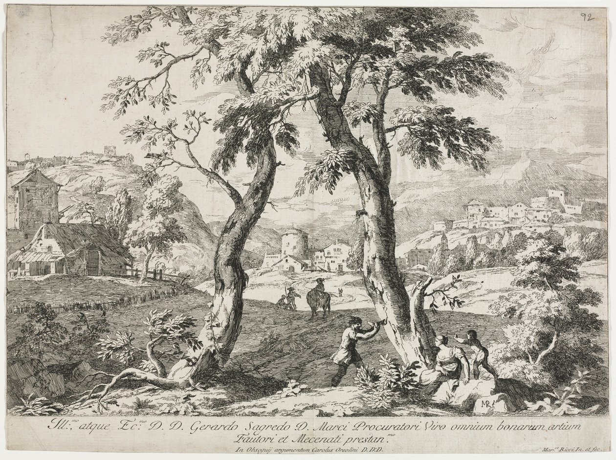 Veduta di un villaggio con figure in primo piano, 1723 da Marco Ricci