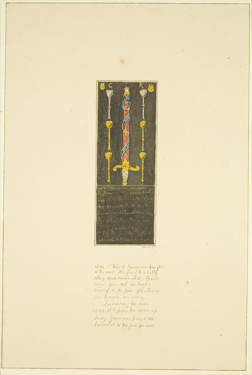 Tavola precedentemente posta contro il muro nord di St Mary Redcliffe in commemorazione del dono di Sir Robert Yeomans alla parrocchia (Robert Yeamans) da Marcus H. Homes