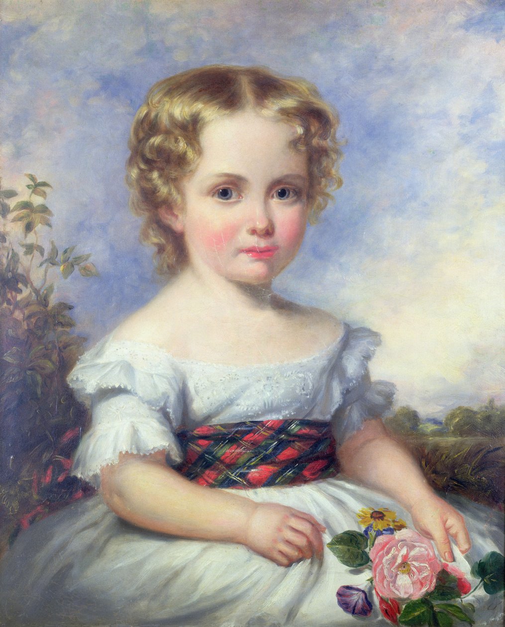 Ritratto di una giovane ragazza con una fascia tartan da Margaret Sarah Carpenter
