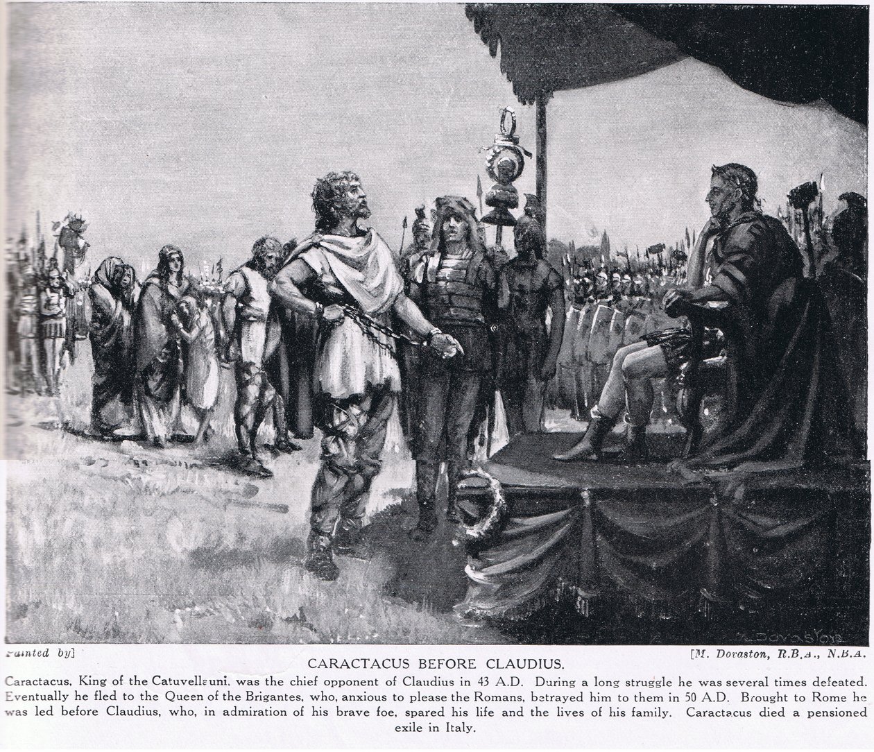 Caractacus davanti a Claudio, illustrazione da "Hutchinson