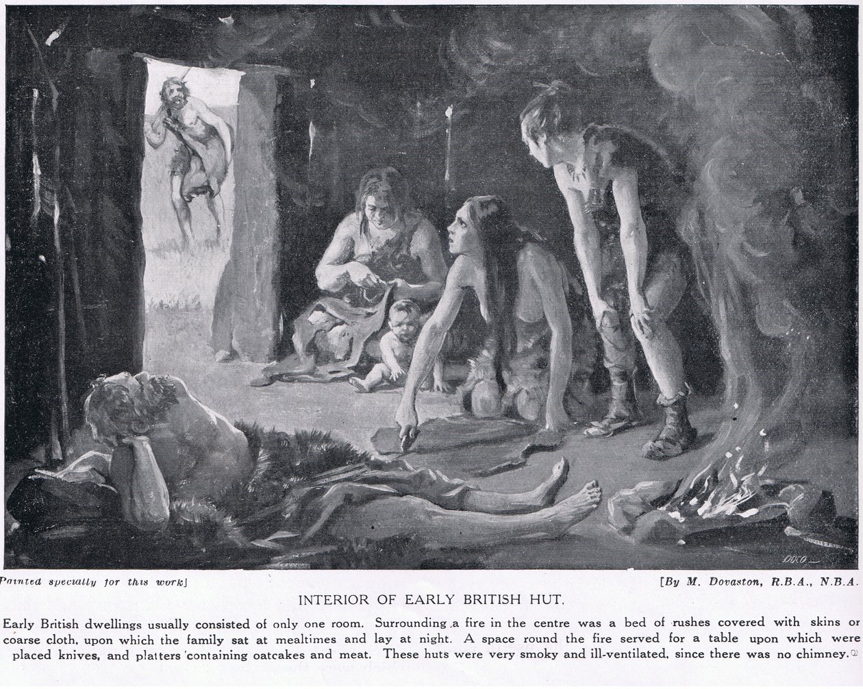 Interno di una capanna inglese, illustrazione da "Hutchinson