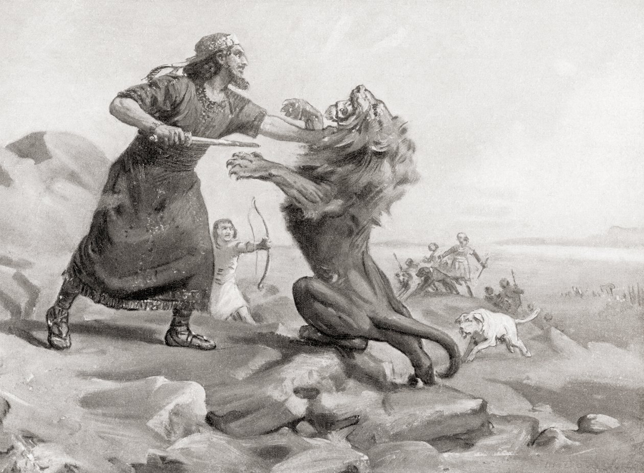 Tiglath-Pileser che uccide un leone, da Hutchinson