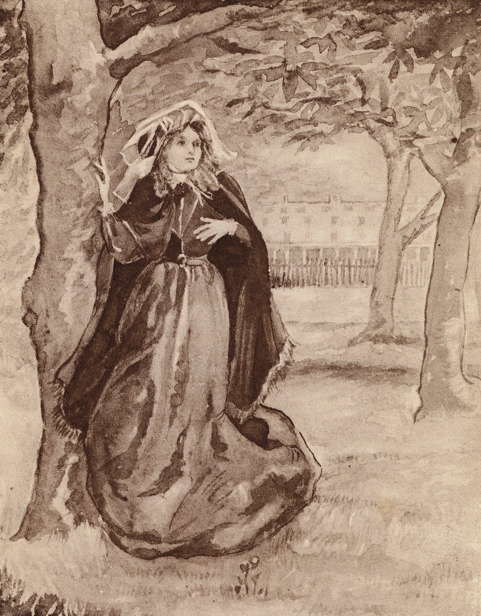 Elizabeth Barrett Browning, poetessa inglese (litografia) da Margaret Baillie Saunders